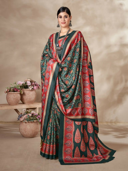 Aayaa Designer Winter Collection Printed Saree With Shawl - Multi Color