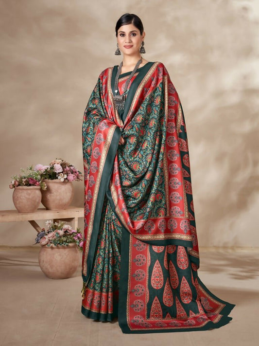 Aayaa Designer Winter Collection Printed Saree With Shawl - Multi Color