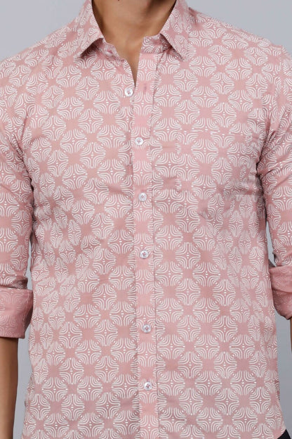Miravan Men's Pink Pure Cotton Floral Print Slim Fit Casual Shirt