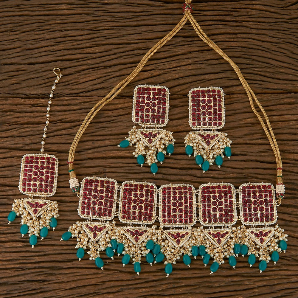 Joban Fashion Women Golden White Ruby Necklace Set