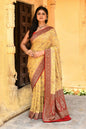Joban Fashion Yellow Crepe Chiffon Pure Handloom Banarasi Silk Saree