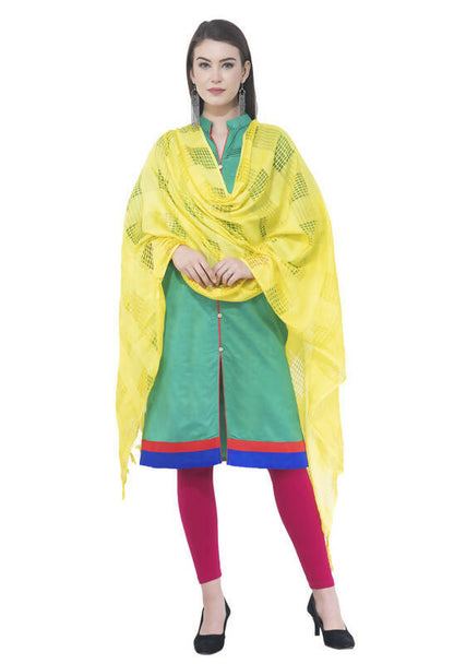 Mominos Fashion Moeza Lemon Yellow Window Cotton Dupatta