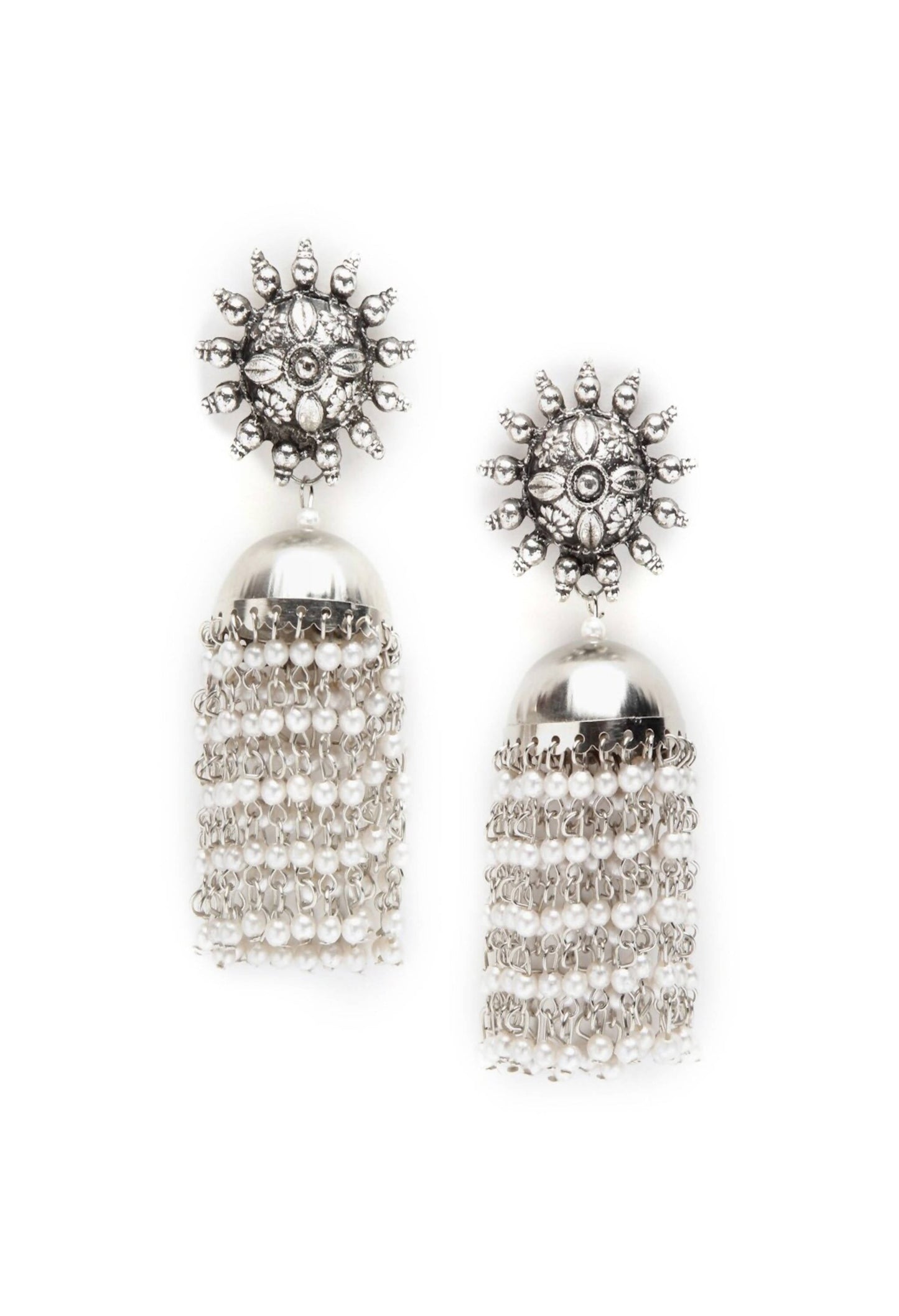 Mominos Fashion Johar Kamal Silver-Plated Earrings With Pearls Jhumkas
