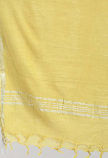 Mominos Fashion Moeza Women's Linen Cotton Silver Border Lemon Yellow Dupatta