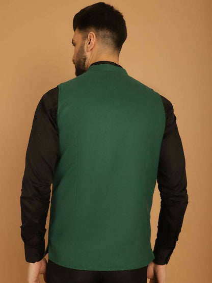Even Apparels Pure Wool Nehru Jacket - Green