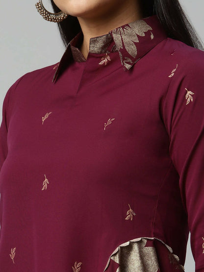 Ahalyaa Women Wine Crepe Printed Tunic