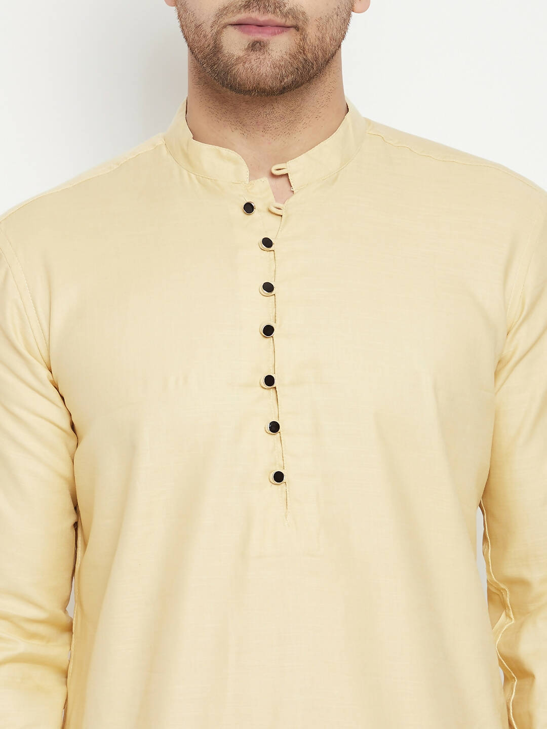 Even Apparels Beige Pure Cotton Long Men's Kurta With Band Collar
