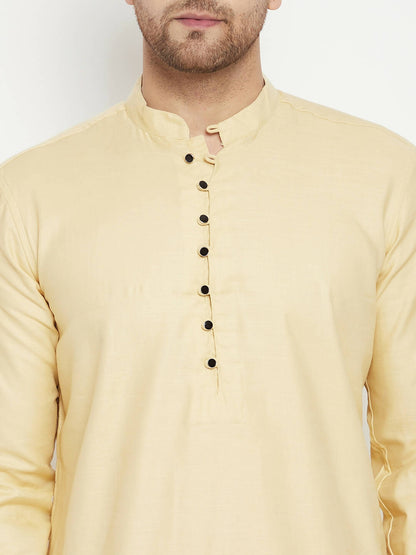 Even Apparels Beige Pure Cotton Long Men's Kurta With Band Collar