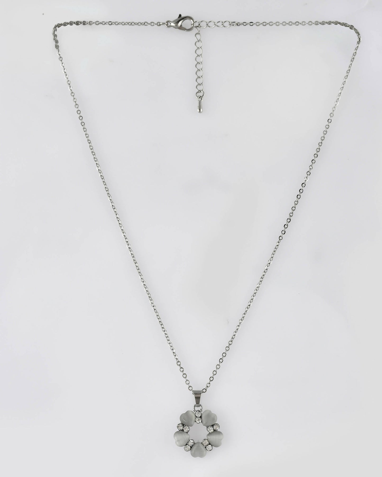 VOJ Women Beads Stainless Steel Sliver-Plated Chain with Heart-Shape Pendant