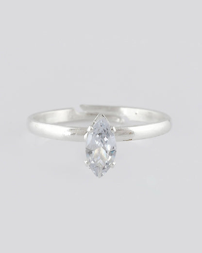 VOJ white CZ-detail Stainless Steel Cubic Zirconia Silver Plated adjustable finger Ring