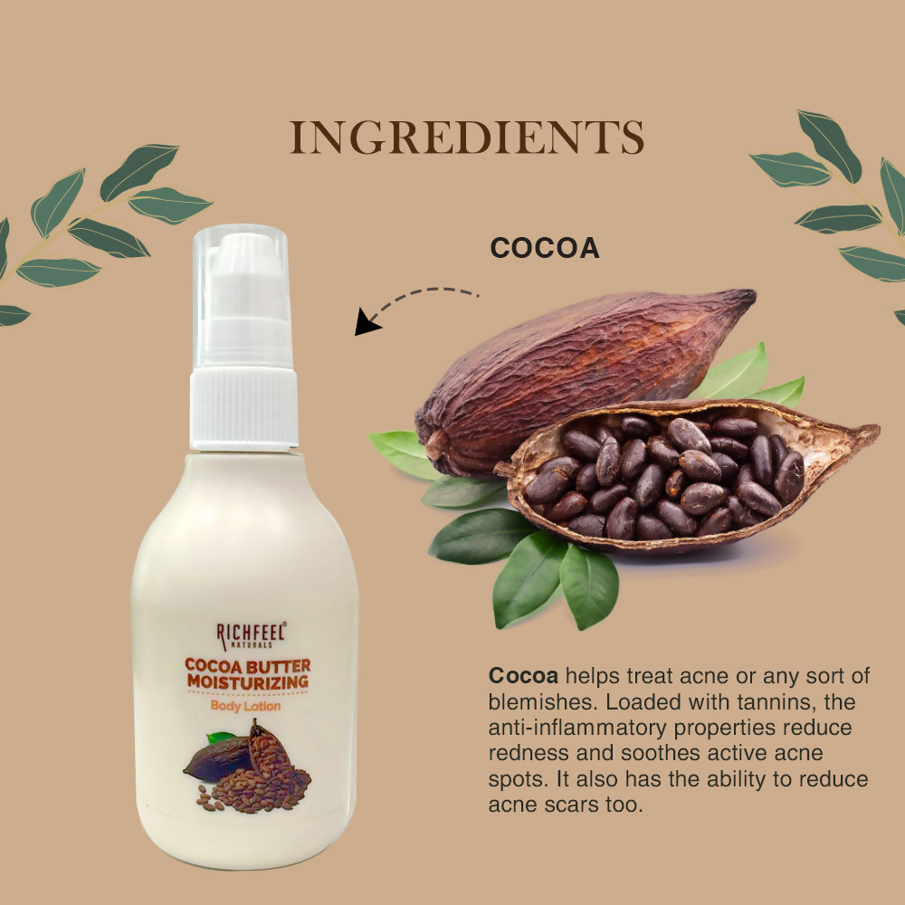 Richfeel Cocoa Butter Lotion - 48hr Moisturizing with 100% Cocoa & Shea Butter