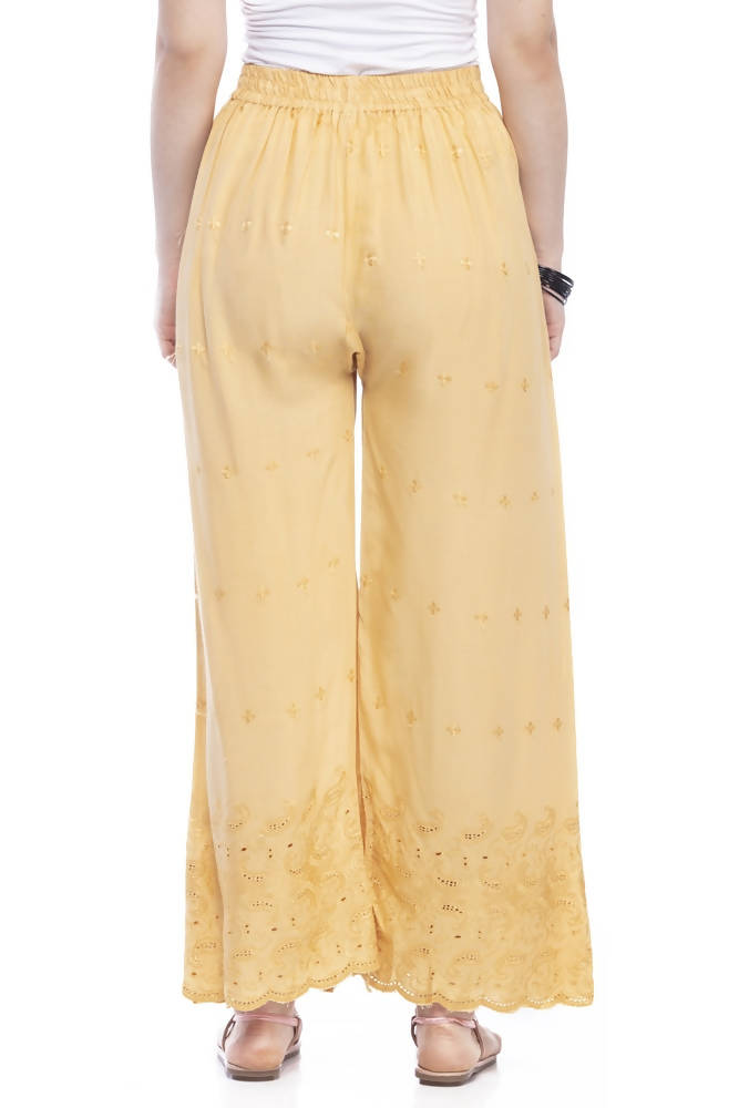 Mominos Fashion Reyon Cotton Dark Golden Embroidery Chikan Palazzo
