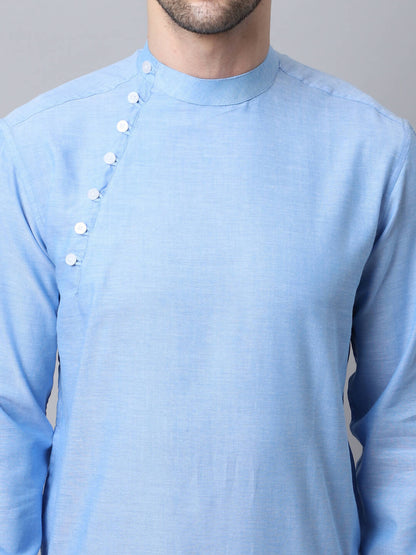 Even Apparels Blue Pure Cotton Men's Kurta With Side Placket (MMS503)