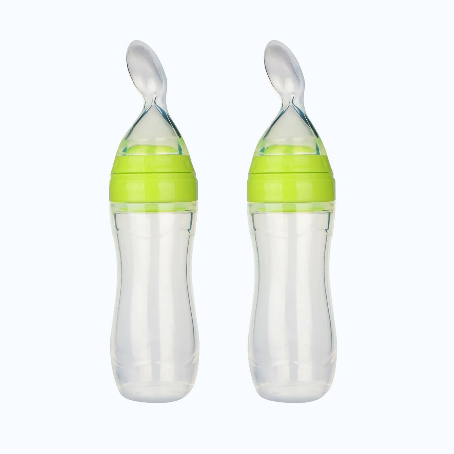 Safe-O-Kid Easy Set of 2 Squeezy Silicone Food Feeder Spoon (Soft Tip) Bottle- Green- 90mL