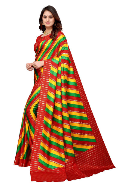 Vamika Ethnic Fire Red Foil Print Art Silk Saree