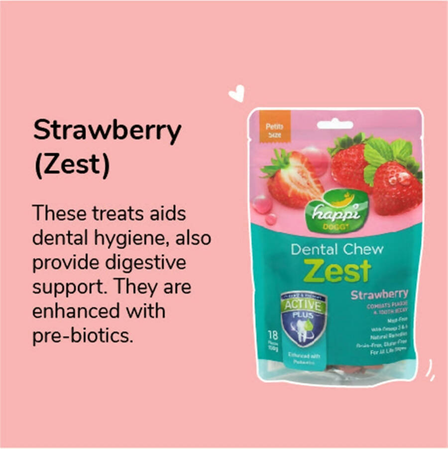 Happi Doggy Vegetarian Dental Chew Zest - Strawberry