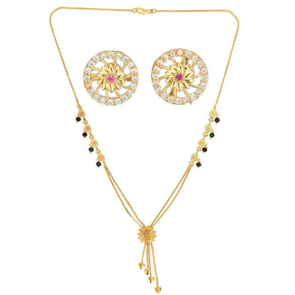 AanyaCentric Gold-Polished Short Mangalsutra Set with Earrings
