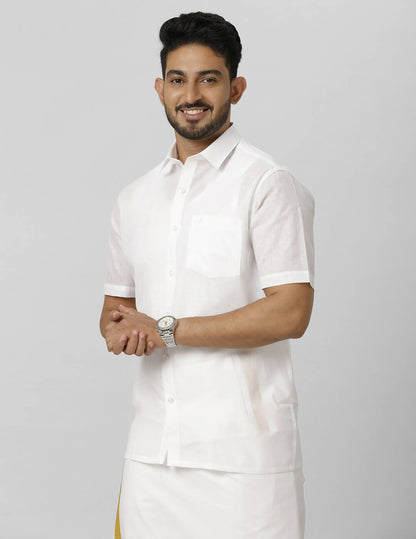 Ramraj Cotton Mens Half Sleeve Formal Poly Cotton White Shirt