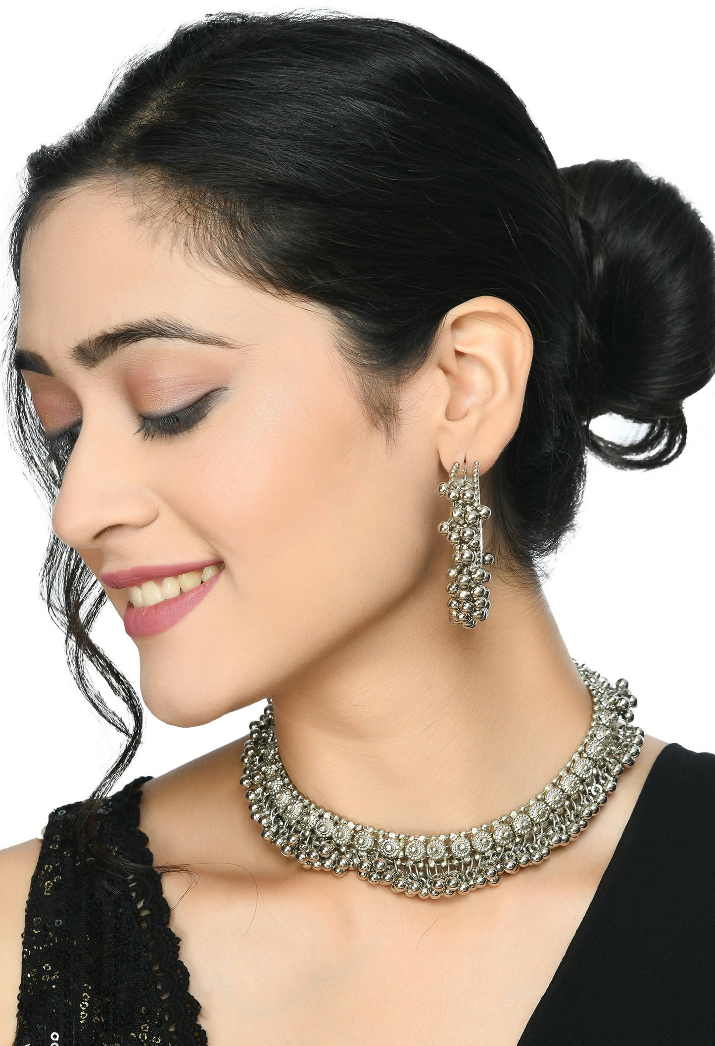 Mominos Fashion Johar Kamal Silver-Plated Brass Finish Ghungroo Work Choker For Women
