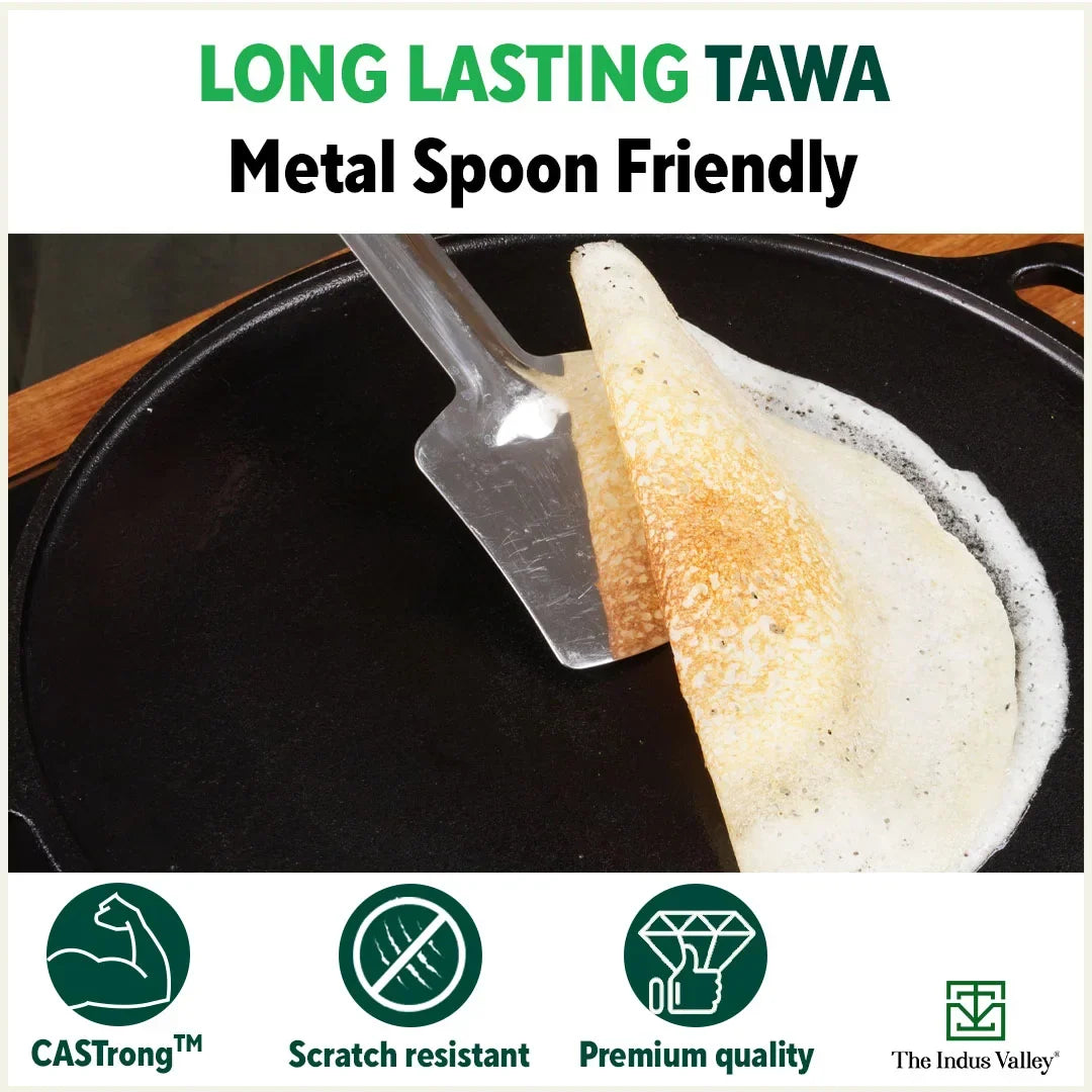 The Indus Valley CASTrong Cast Iron Roti/Dosa Tawa, Pre-seasoned, Nonstick, 100% Pure, Toxin-free, Gas & Induction,Spatula, 30.2cm, 2.4kg
