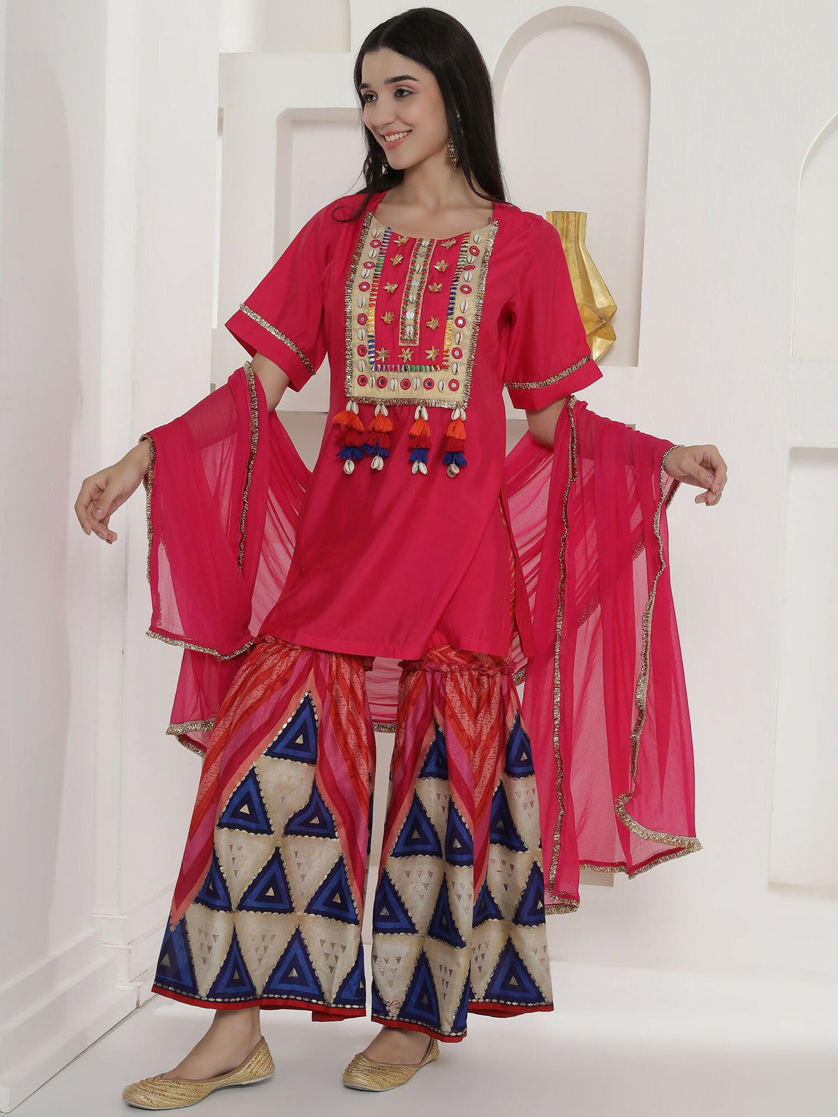 Joban Fashion Pink Kuslin Sharara Suit Set