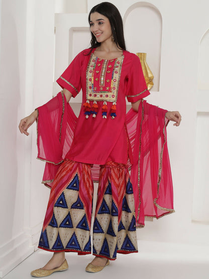 Joban Fashion Pink Kuslin Sharara Suit Set