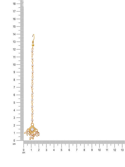 Ruby Raang Gold Square with Pearls Kundan Maang Tikka
