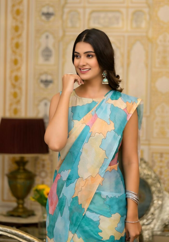 Partywear Designer Sky Slime Georgette Fancy Saree - Anbazaar
