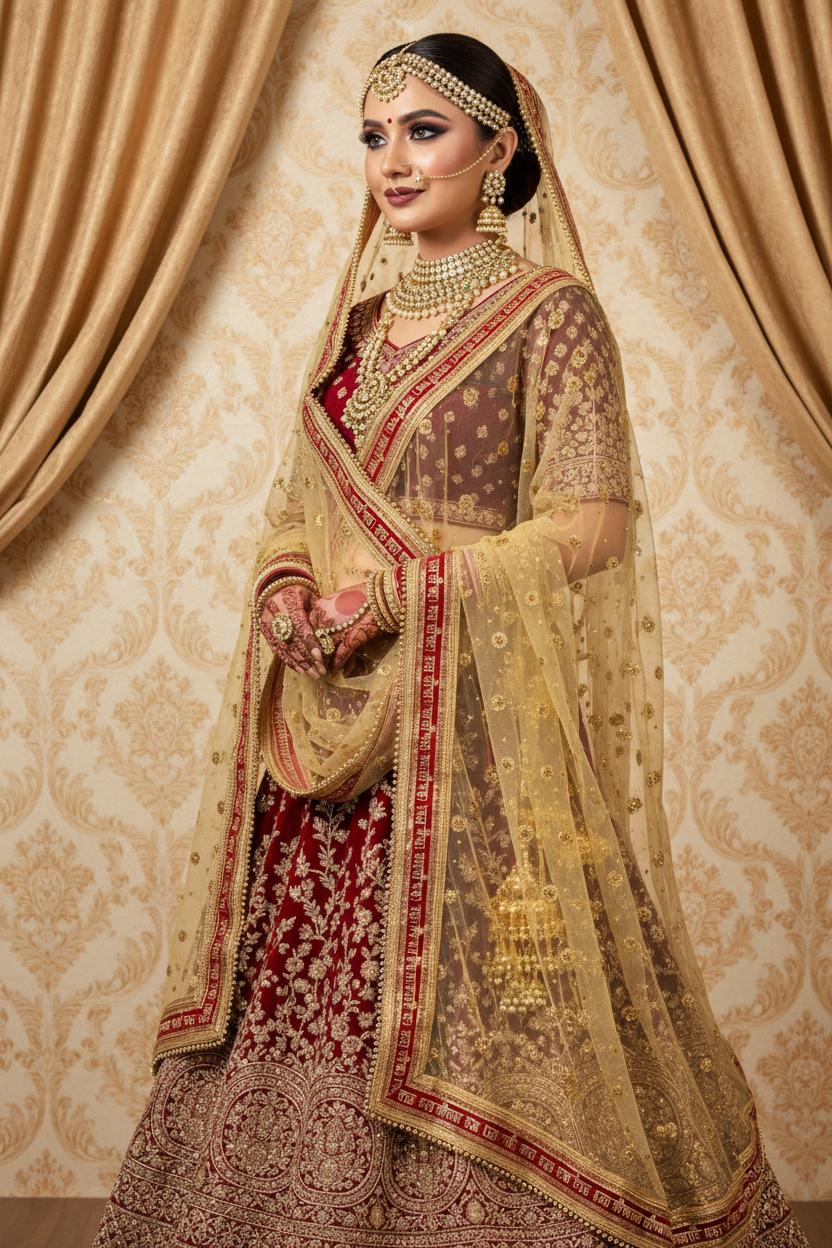 Bridal dupatta | golden dupatta for bridal lehenga/ saree