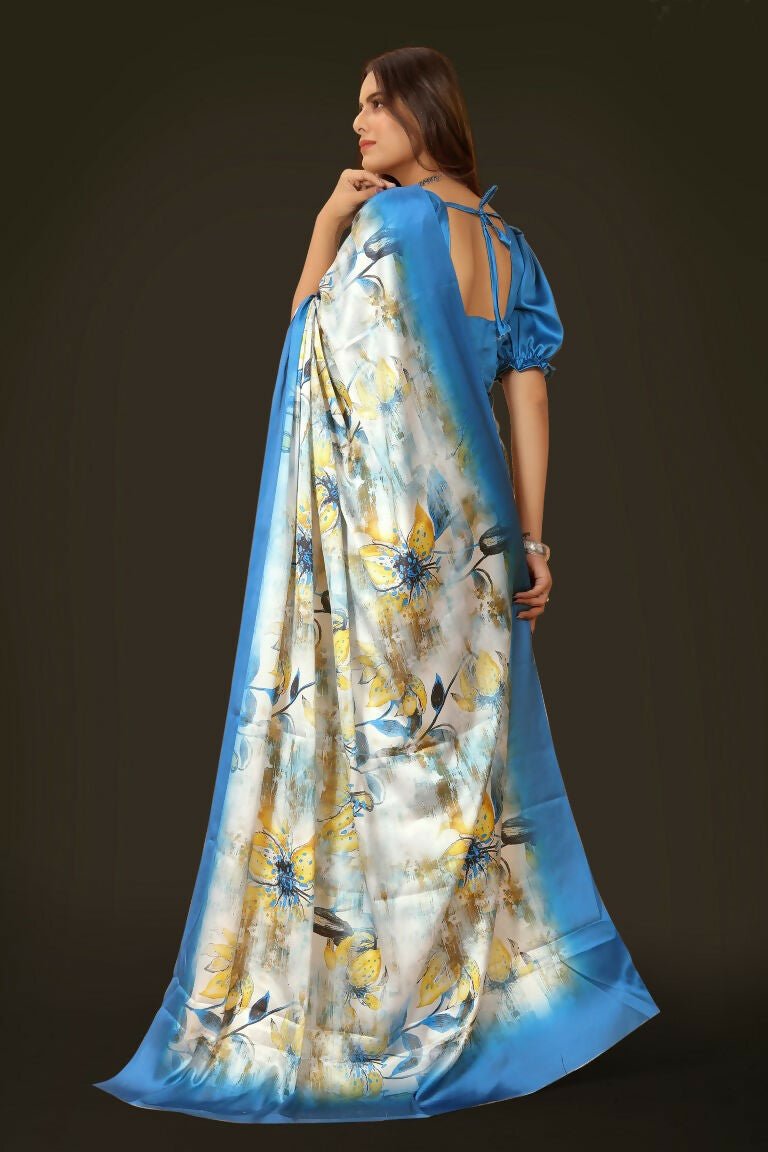 Aayaa Designer Printed Satin Saree - Multi Color