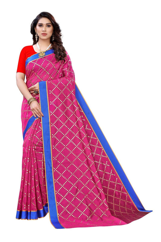 Vamika Pink Linen Foil Print Saree (YOGI PINK)