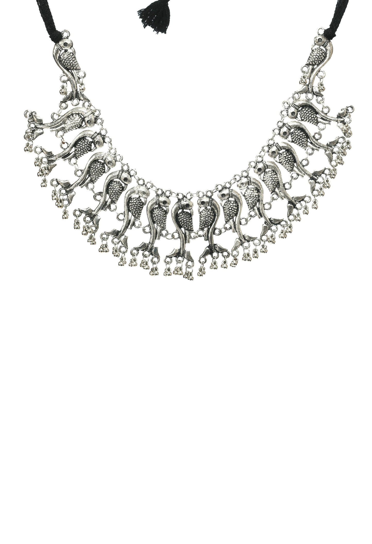 Mominos Fashion Johar Kamal Oxidised Silver-Plated Brass Finish Peacock Choker For Women (Silver)