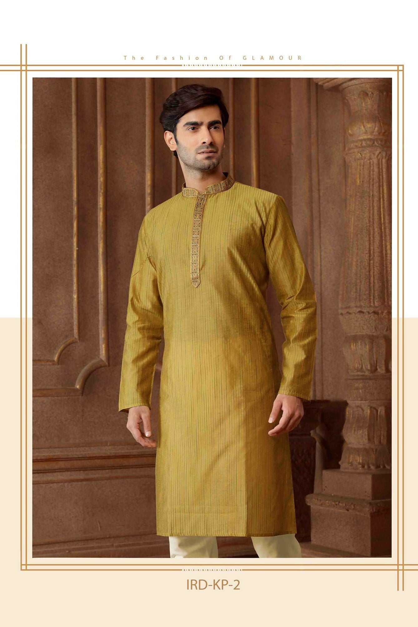 Joban Fashion Mehndi Green art Silk Blend Strips kurta Pyjama