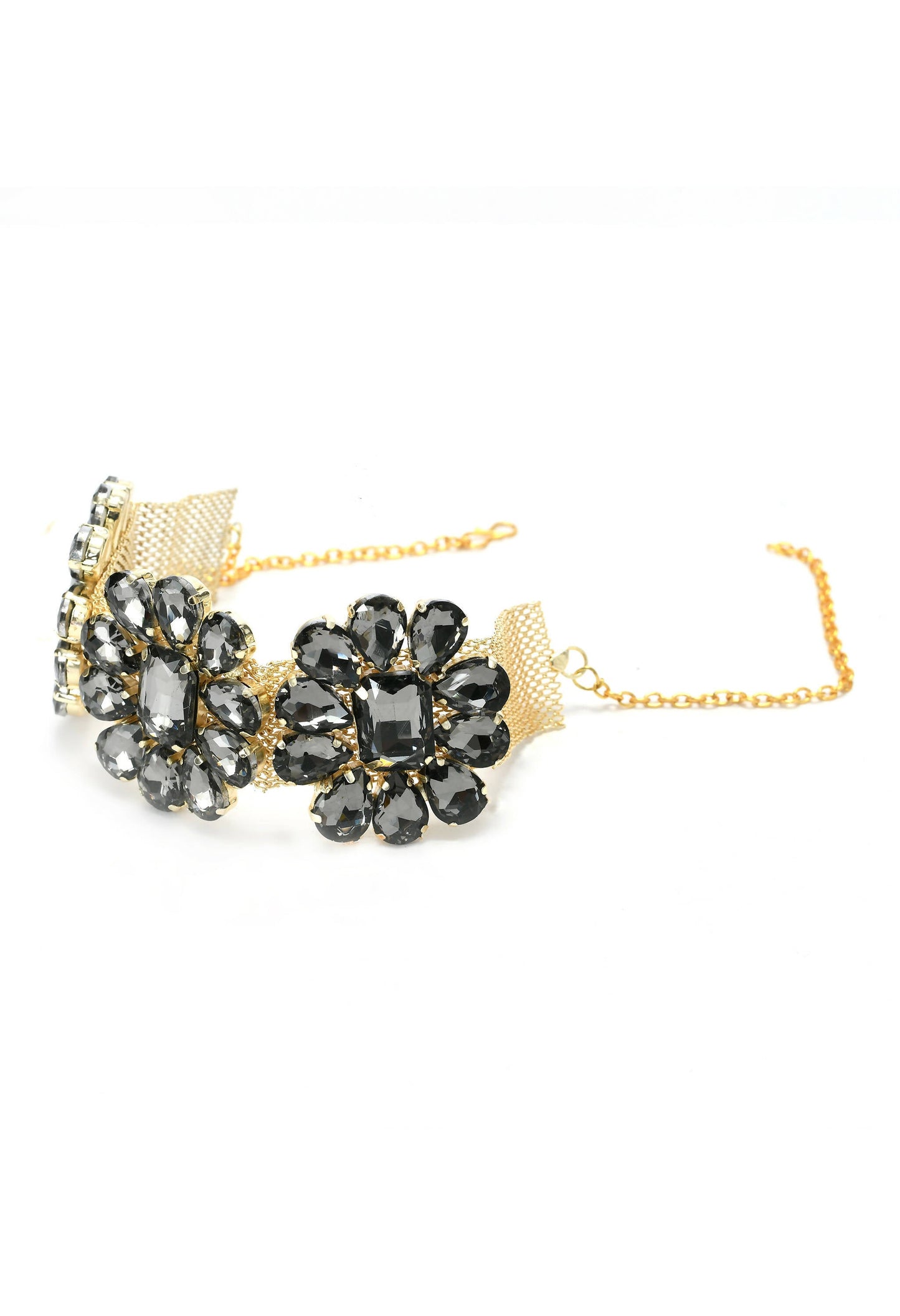 Mominos Fashion Joharkamal Gold-Polished Brass Finish Stone Choker For Women & Girls (Grey)
