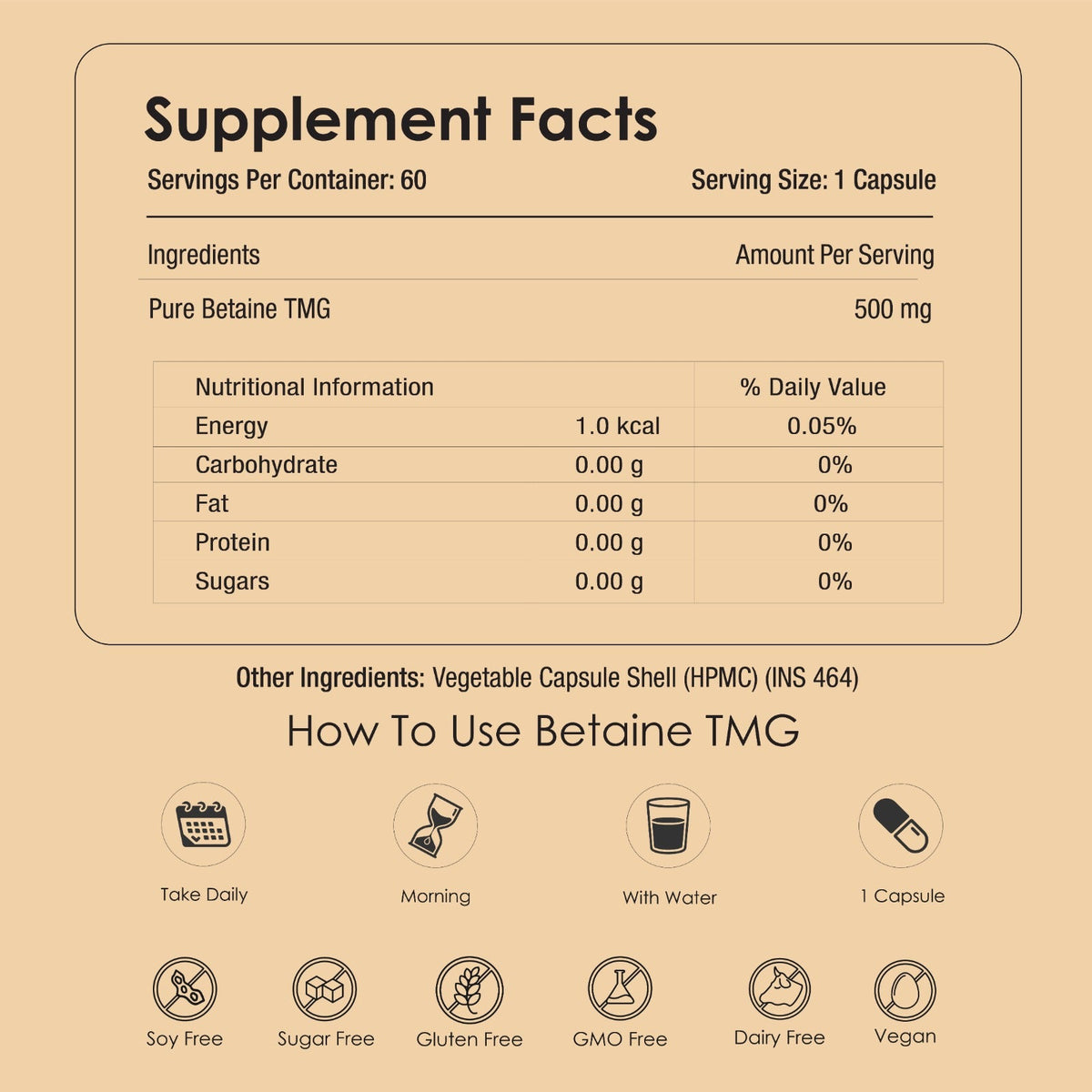 GATACA Pure Betaine TMG - 500 mg Capsules