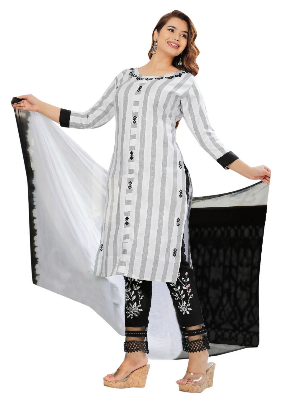 Vamika Women Embroidery Rayon White Party Wear/Casual Wear Kurta Set/Suit