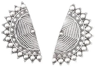Silver-Plated Alloy Oxidised Designer Half Moon Earrings - The Pari