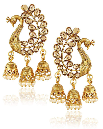 Gold-Polished Alloy Golden Peacock Earrings - The Pari