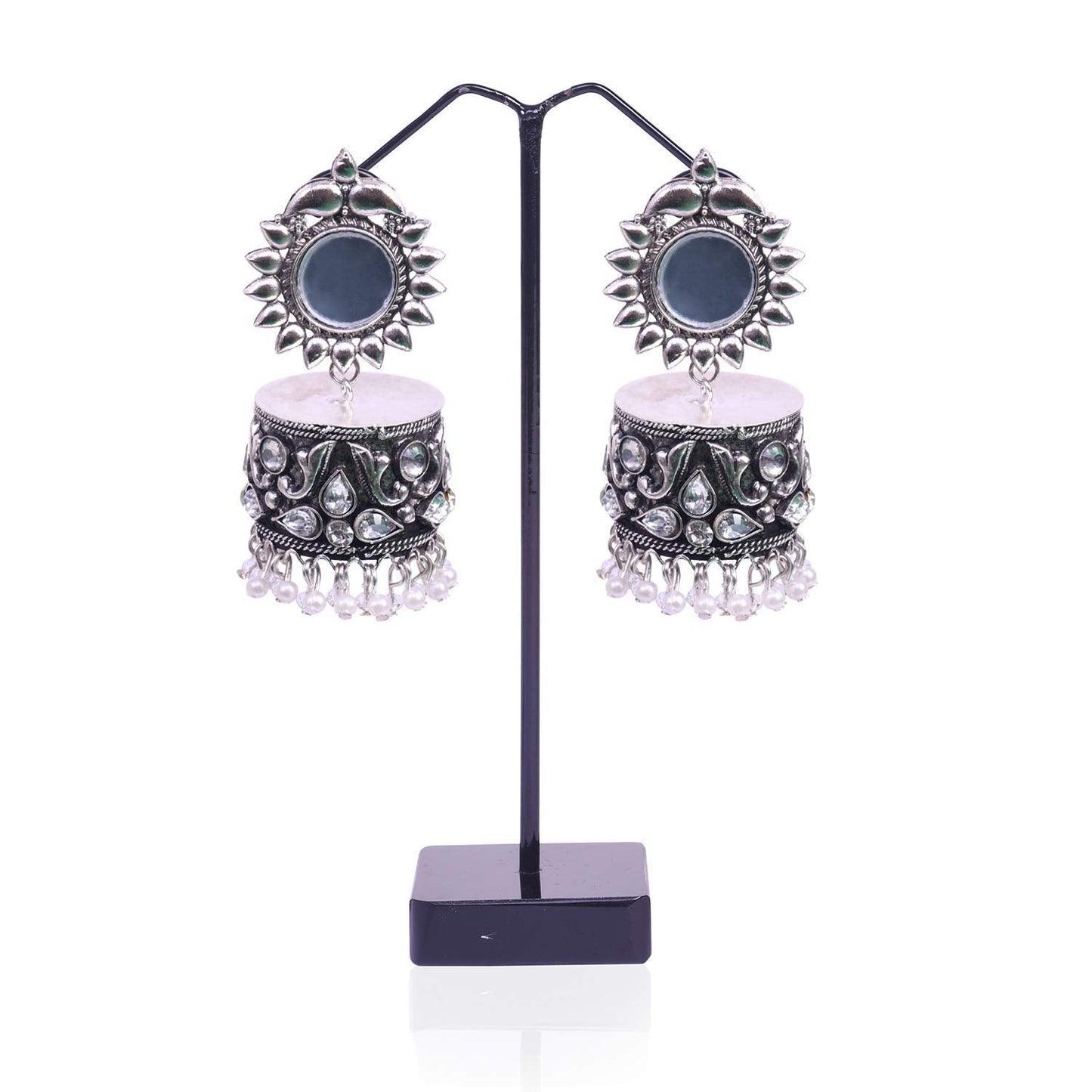 Rhodium-Plated Alloy Silver Plated Mirror Jhumki Earring - The Pari