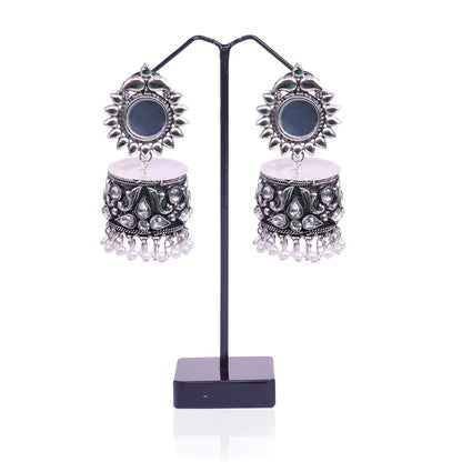 Rhodium-Plated Alloy Silver Plated Mirror Jhumki Earring - The Pari