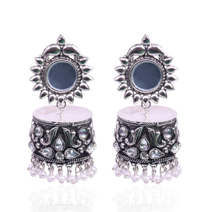 Rhodium-Plated Alloy Silver Plated Mirror Jhumki Earring - The Pari