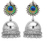 Rhodium-Plated Alloy Peacock Feather Jhumki Earrings - The Pari