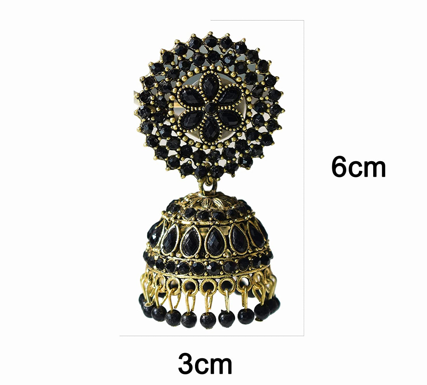 Gold-Polished Alloy Black Rhinestones Studded Jhumki Earrings - The Pari