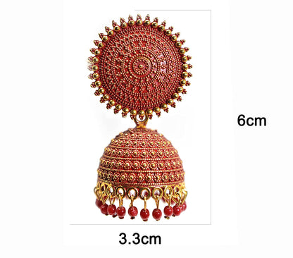Gold-Polished Alloy Red Sun Shaped Jhumka Earrings - The Pari