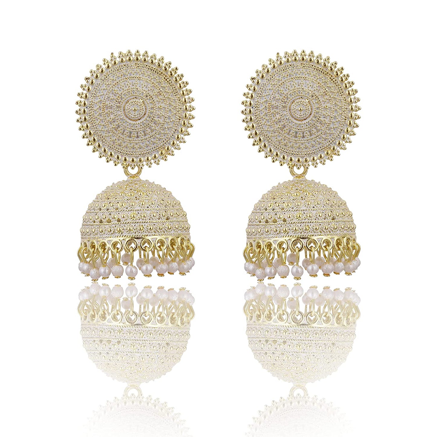 Gold-Polished Alloy White Sun Shaped Jhumka Earrings - The Pari