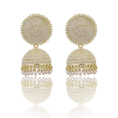 Gold-Polished Alloy White Sun Shaped Jhumka Earrings - The Pari