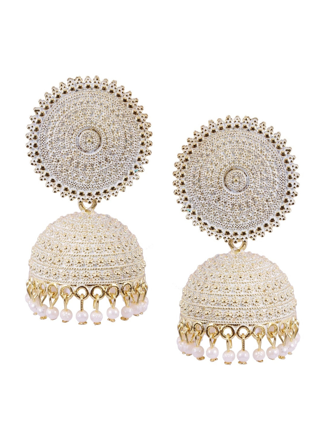 Gold-Polished Alloy White Sun Shaped Jhumka Earrings - The Pari