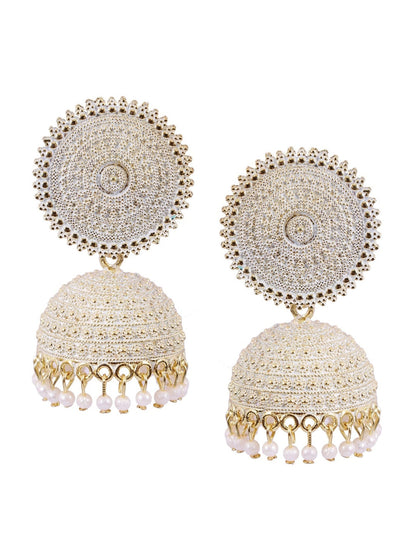 Gold-Polished Alloy White Sun Shaped Jhumka Earrings - The Pari