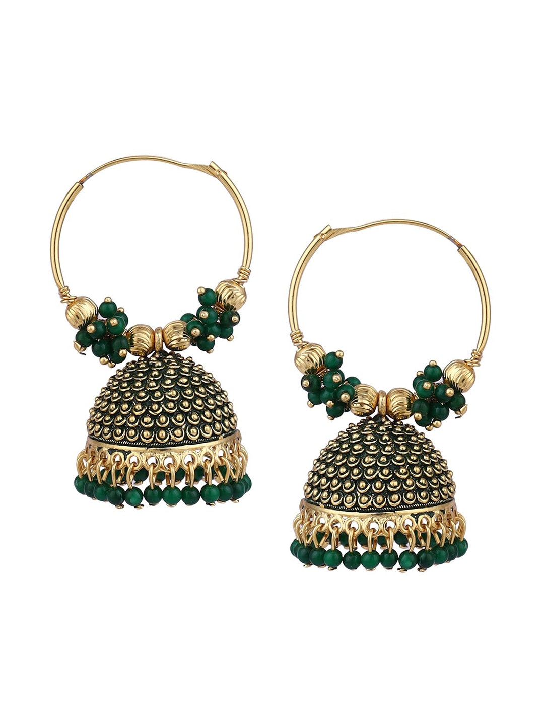 Gold-Polished Alloy Green Hoop Jhumka Earrings - The Pari