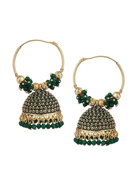 Gold-Polished Alloy Green Hoop Jhumka Earrings - The Pari
